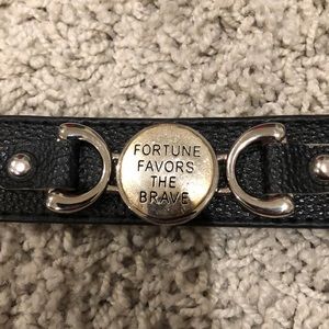 “Fortune Favors The Brave” Black Leather Cuff